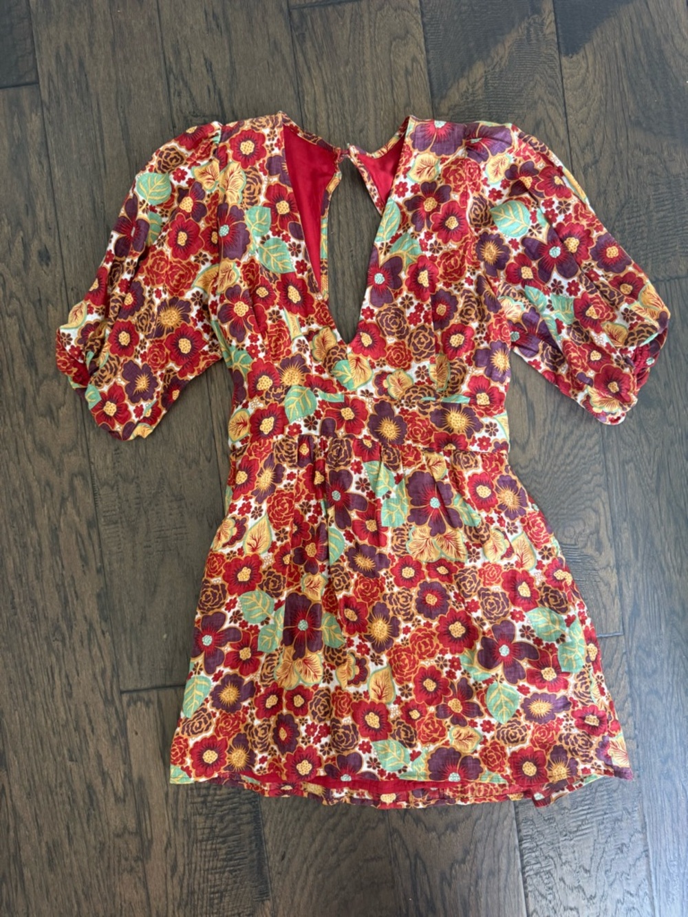 Faithfull the Brand Red Floral Print Mini Dress